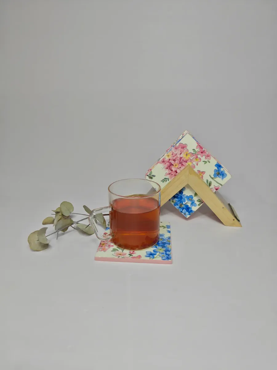 DECOUPAGE ART TEA COASTERS (BLUSH)