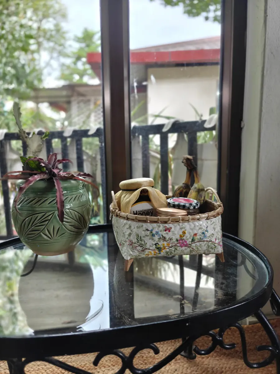 DECOUPAGE ART BAMBOO WICKER BASKET (ROUNDED - Birdie)