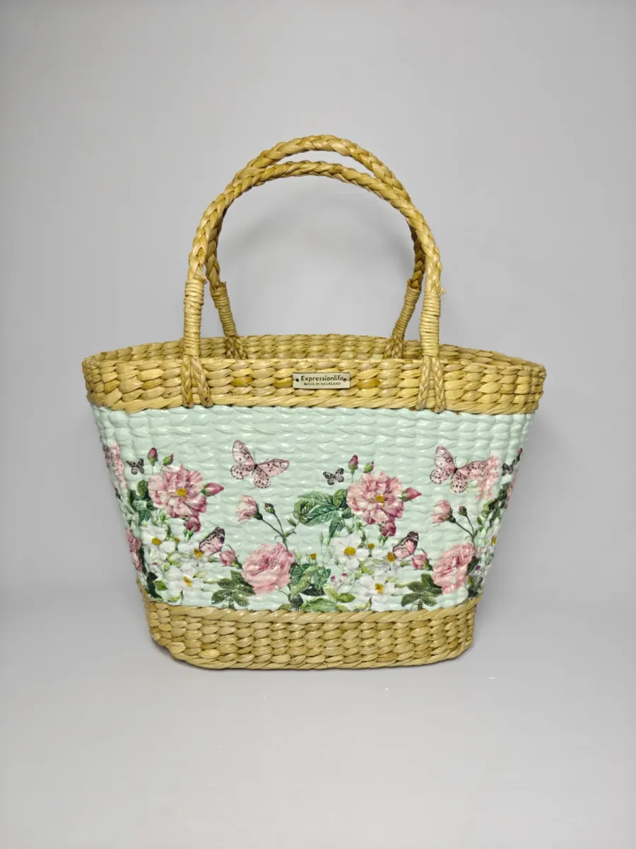 DECOUPAGE ART KAUNA BASKET (Narrow bottom- Peachy green)