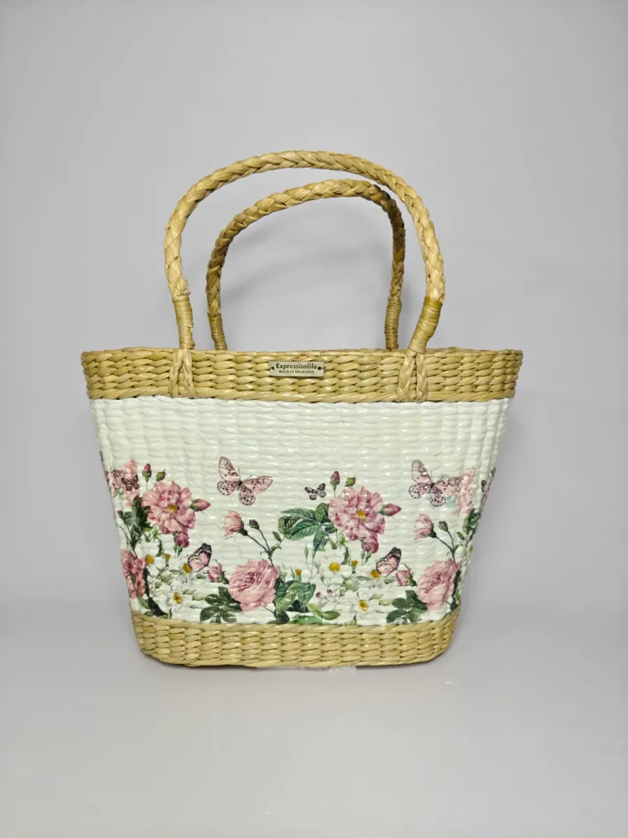 DECOUPAGE ART KAUNA BASKET (Narrow bottom- Peachy cream)