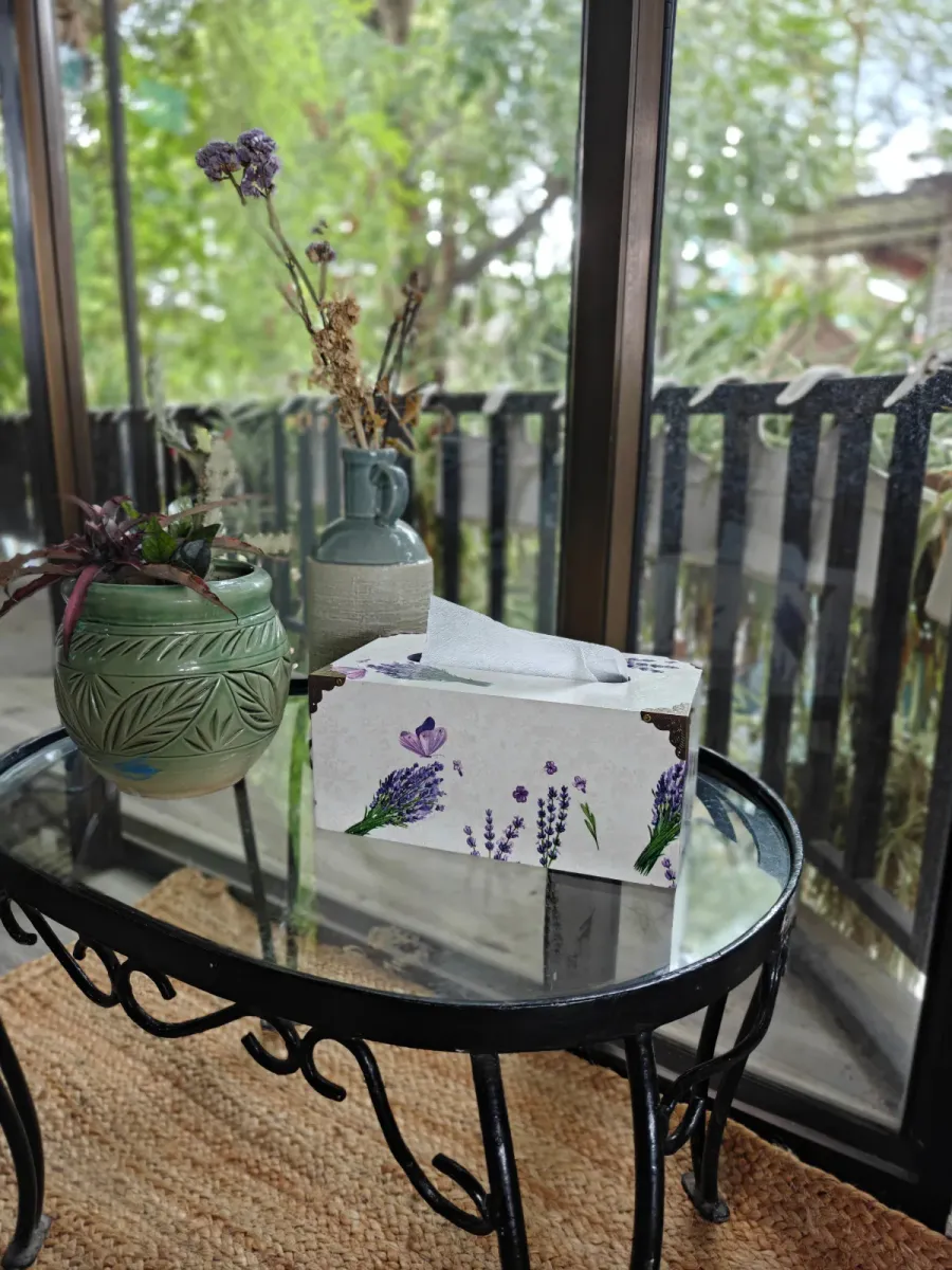 DECOUPAGE ART TISSUE NAPKIN HOLDER (LAVENDER)