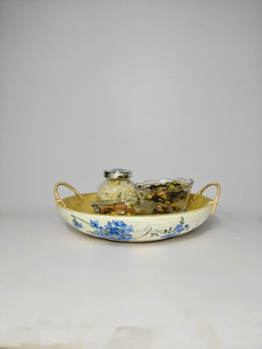 DECOUPAGE ART WOODEN PLATTER (MINI BLUE)