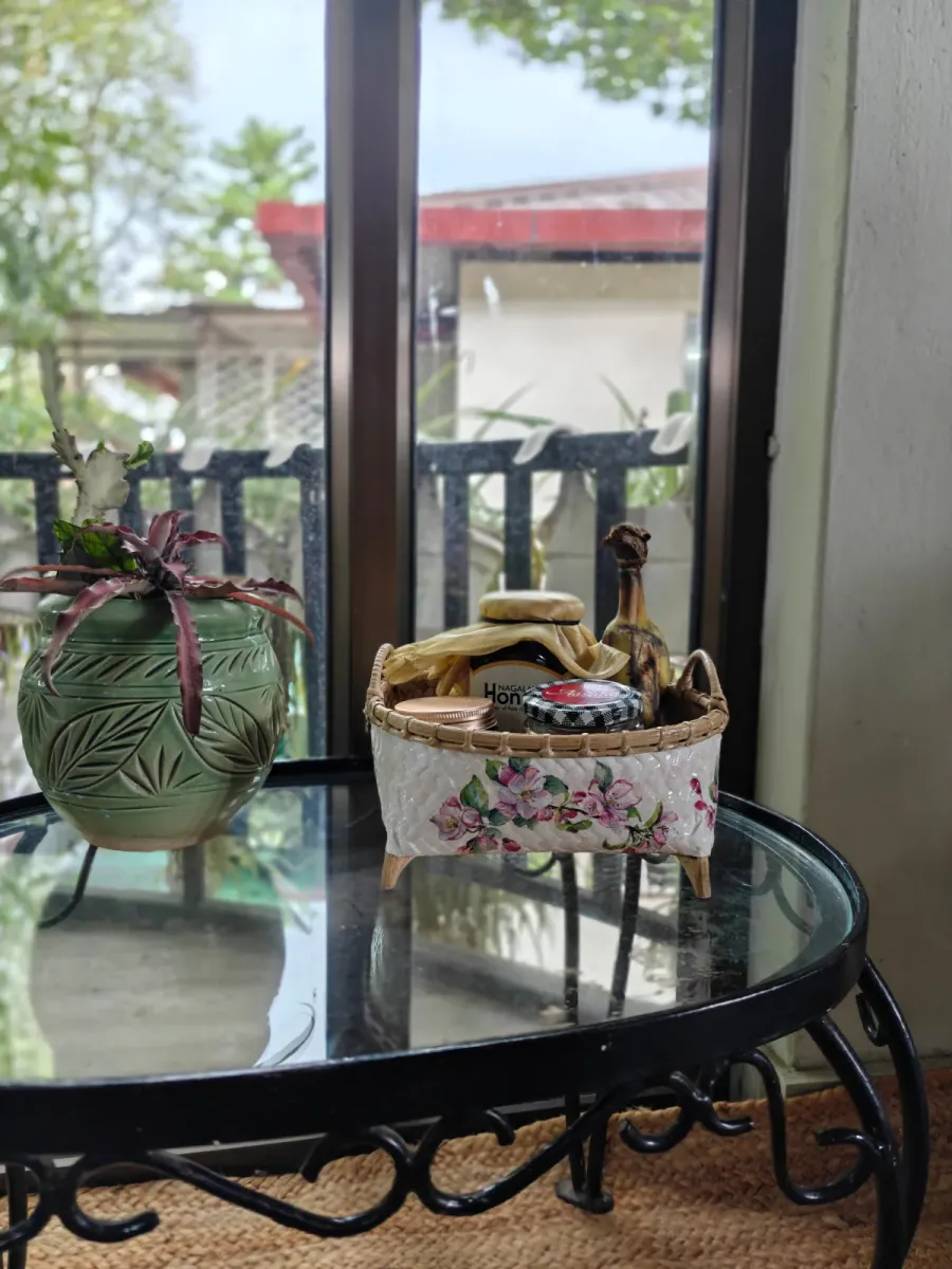 DECOUPAGE ART BAMBOO WICKER BASKET (ROUNDED - Cherry bloom)