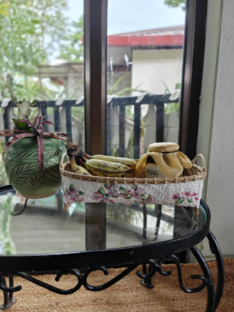 DECOUPAGE ART BAMBOO WICKER BASKET (RECTANGLE - Cherry blossom)