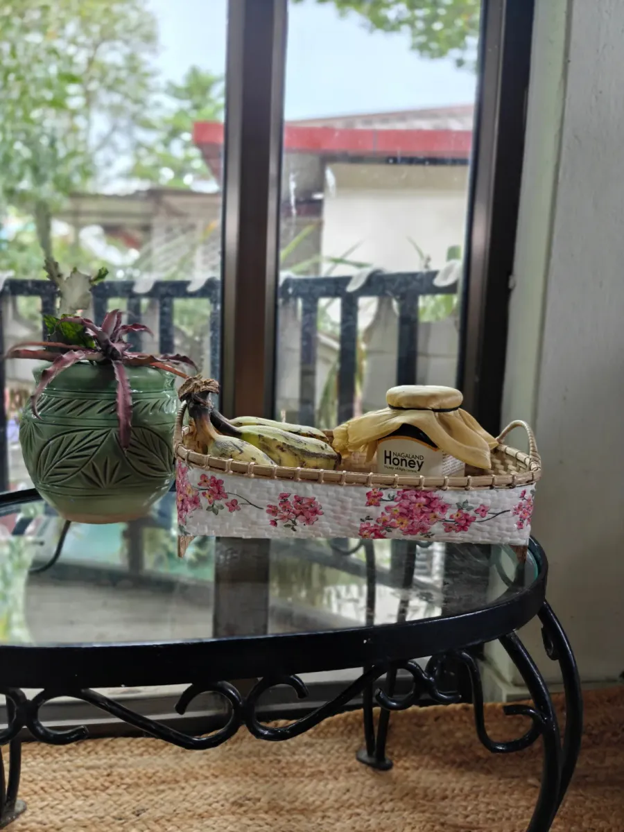 DECOUPAGE ART BAMBOO WICKER BASKET (RECTANGLE - Pink blush)