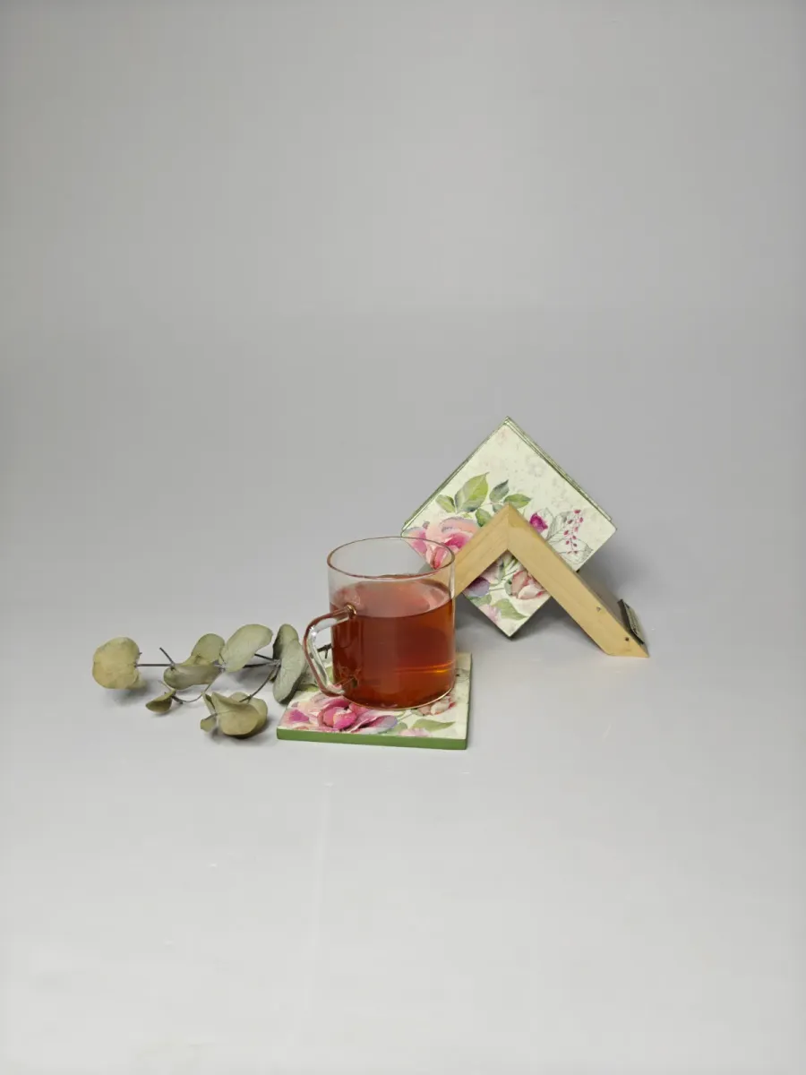 DECOUPAGE ART TEA COASTERS (ROSES)