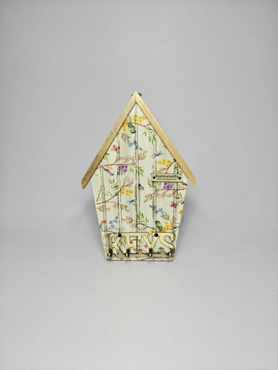 DECOUPAGE ART RUSTIC KEY HANGER (FLORAL BIRD)